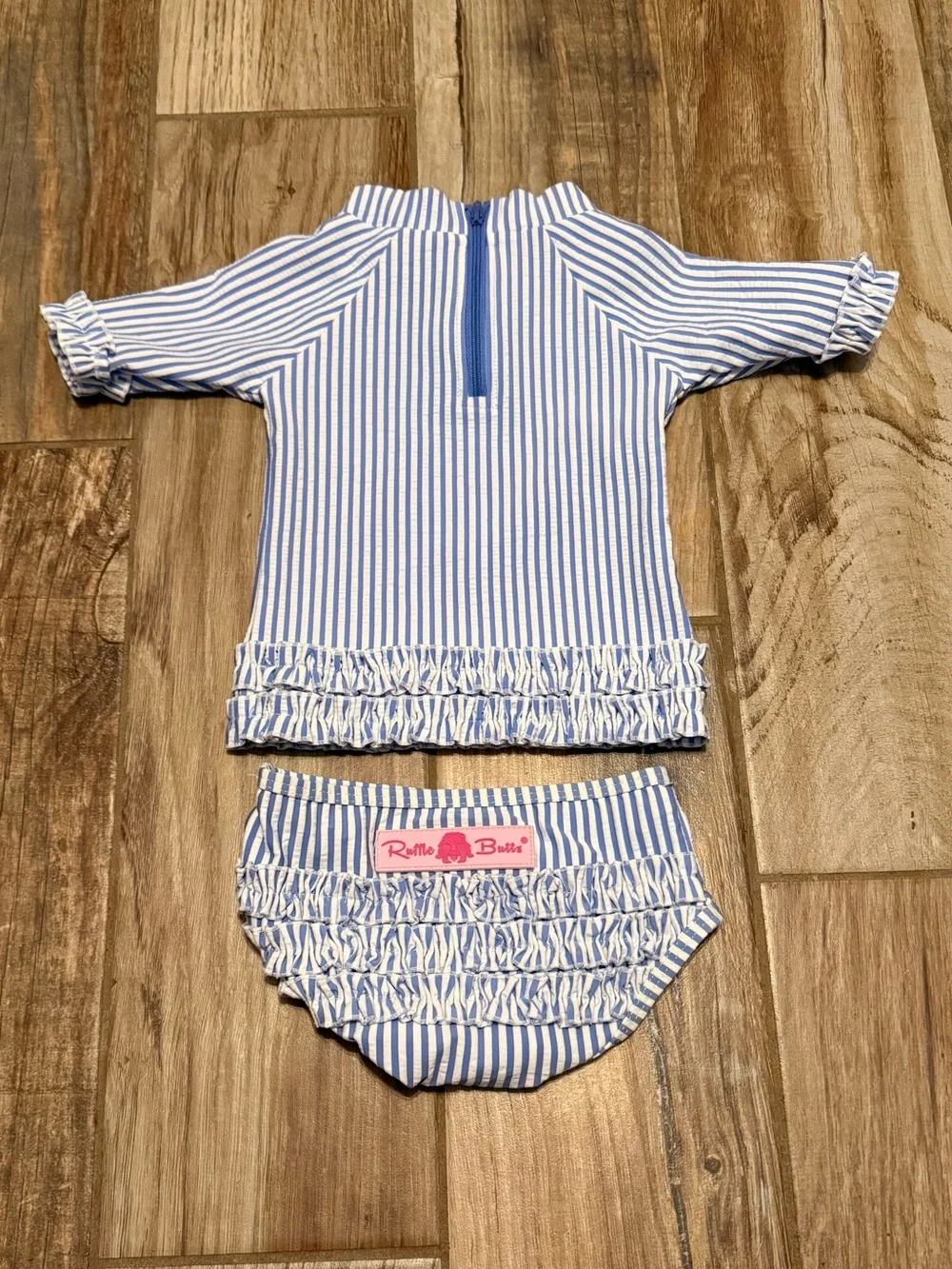 Ruffle Butts Seersucker Short Sleeve Rash Guard Bikini Swimsuit